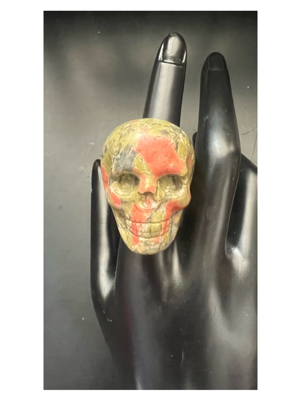 Hand Carved Unakite Skull Statement Ring Unisex 10